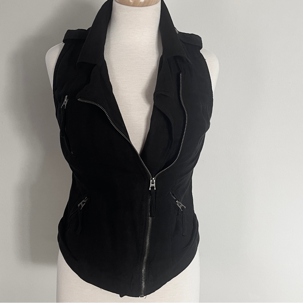 Lucky Brand Linen Biker Style Vest in Black Linen.